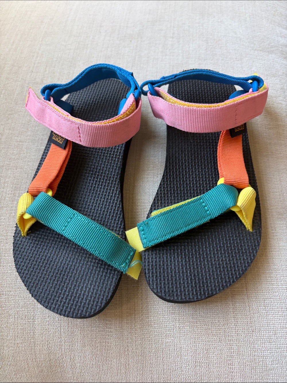 Teva Kids Colorblock Strap Sandals in Pink, Blue, Teal, Yellow, Orange